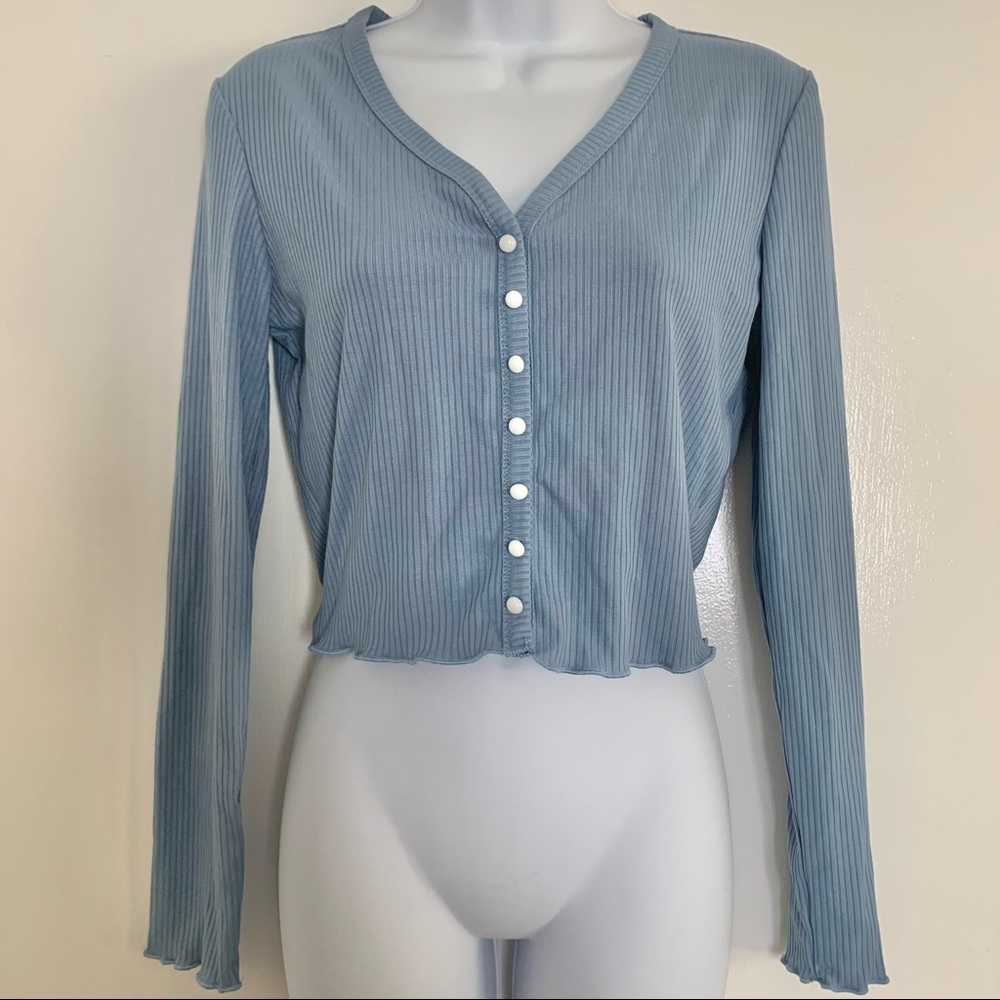 Romwe Ribbed Long Sleeve Crop Top